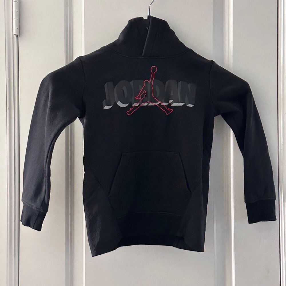 Jordan Kids Black Hoodie With Red Jumpman Logo & Kangaroo Pocket Size 4-5 Yrs Co
